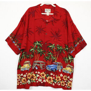 Big Dogs Hawaiian Surf Wagon Shirt Short Sleeve Summer Floral Beach Vibes 2X Red